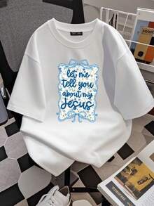 180g pure Cotton Comfort Let Me Tell You About My Jesus Shirt, Christian Coquette T Shirt, Boho Bible Shirt, Floral Christian Shirt, Religious Mom Gift women fashion Top For Everyday Wear Versatile Women Top Graphic Tees Comfortable Summer Unisex Breathable - Blanco - Ver 2