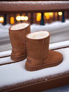 1 par de botas de nieve forradas térmicas de color marrón para niñas, con forro suave y cálido, adecuadas para adolescentes, cálidas y cómodas para uso en interiores/exteriores (se recomienda pedir una talla talla grande grande ya que es pequeña), botas cortas de estilo universitario forradas térmicamente de moda para otoño/invierno, botas de nieve cortas de media pantorrilla forradas térmicamente y cómodas