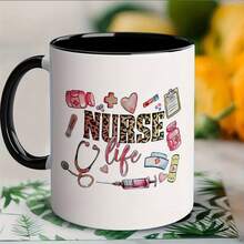 1pc Nurse Coffee Mug 11oz Ceramic - Medical-Themed Design With Leopard Print "NURSE" Text, Stethoscope & Heart Icons - Dishwasher , All-Season Use For Home, Office, Restaurant - Perfect Nurses Day Gift, Office Drinkware, Playful Nurse Design, Durable Drinkware - 白色-11oz - 查看 7