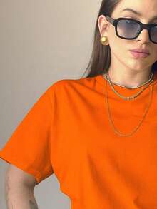 Women's T-Shirt Blouse Short Sleeve Premium Mesh Casual Plain Casual - 橘色 - 查看 2