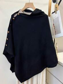 1 pieza Chal de poliéster de unicolor casual y multifuncional con botones, poncho de punto cálido para otoño/invierno