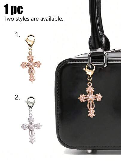 Kreuz-Schlüsselanhänger mit eingelassenen Kunstperlen - eleganter Perlen-Autoanh änger & Taschenbaumler, funkelnder Schlüsselring aus Legierung für Handtaschen, Rucksäcke, Reisetaschen & Gepäck, strapazierfähiges & exquisites Kunstperlen-Schlüsselzubehör für Frauen, Mädchen & Jugendliche, modisches schmuckinspi rierter Baumler zum Dekorieren von Schultaschen, Tragetaschen & Autointerieurs