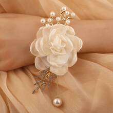 1 Stück elegante Tüll Rose Boutonniere für Bräutigam, Brautjungfer, Braut, Hochzeit, Kirche, Party, Valentinstag