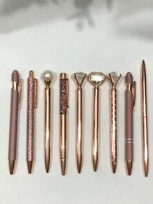 3 piezas/5 piezas/8 piezas Bolígrafos con bola de diamante falso metálico de color oro rosa con brillo, gran regalo para amigos, familia, estudiantes, fiestas, bodas, suministros de oficina y escolares - Oro rosa - Ver 20