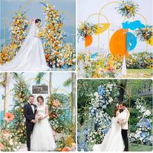 3-Piece Arched Background Stand With Drawstring Bag And Gloves, Golden Metal Balloon Arched Photography Background, Wedding Supplies, Birthday Party Decoration, Flower Stand - 金色 - 查看 7
