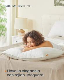SONGMICS HOME Juego de 2 Almohadas, Alternativa de Plumón, King Size, Hotel, 92 x 51, Dureza Media, Dormir de Lado, Blanco Nube TBP033W01 - Rey - Ver 2