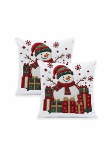 2 Fundas de cojín decorativo con diseño bordado de muñeco de nieve navideño para decoración del hogar, sofá, sala de estar, dormitorio, cama, sillón (sin relleno)
