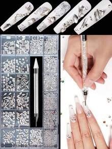 21 Gitter Nagelrhinestone-Set, Nail Art Dekorationen flache AB Strass-Set DIY Handwerke Edelsteine für Nägel, Schuhe, Kleidung, Schmuck Heim DIY Dekorationszubehör