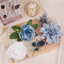 Artificial Flowers Combo Box Set, Blue Fake Flowers Roses Bridal Bouquets Out/Indoor DIY Centerpieces White Flowers For Decoration Arrangements Party Baby Shower - 藍色 - 查看 4