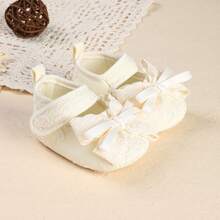 1 Paar Neugeborene Mädchen Einfarbige Stoff Schleife Flache Design Süße Prinzessin Innen-/Außen Vorläufer Schuhe, Geeignet für Frühling/Herbst