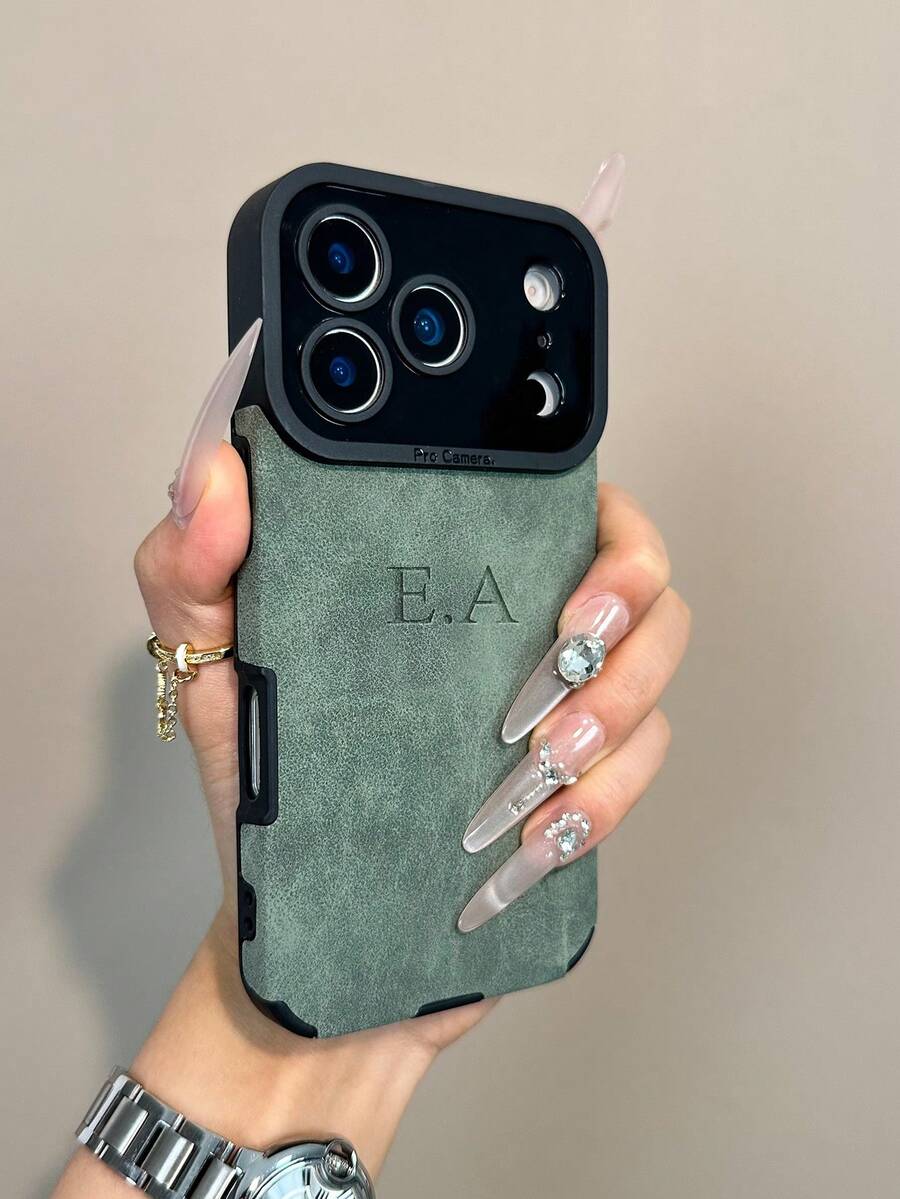 Personalized DIY Initial Name Faux Leather Phone Case, Compatible With IPhone 17/16/15/14/13/12/11 Pro Max Plus/17 Pro, Lens Shock Protection Back Cover