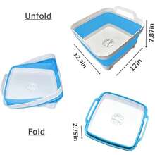 9L (2.4Gallon) Dish Basin Collapsible With Drain Plug Carry Handles , Space Saveing Kitchen Storage Tray Dish Wash Basin, Portable Dish Tub For Camping ,RV,Blue{"Color_name":"Blue"} - Blue - View 3