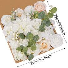 Artificial Roses Dahlia Flowers Box Set For DIY Bridal Wedding, Shower Decorations Fake Floral Arrangements, Table Centerpieces Home Indoor Decor, White Series - White - View 3