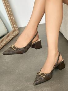 Zapatos de tacón alto con hebilla de metal, decoración de una correa y punta puntiaguda para mujer. Elegantes y cómodos para caminar, citas, exteriores, banquetes, fiestas y bodas. Regalo de cumpleaños, color marrón café.