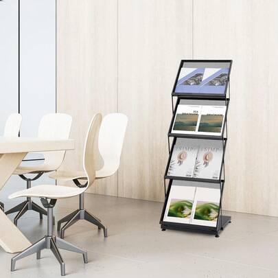 4 Tier Brochure Display Rack, Foldable A3 Magazine Rack, Magazine Display Stand