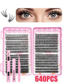New 640pcs 30D+40D+50D Mixed Eyelash Extension Kit, DIY Eyelash Extension Set, Individual Lash Cluster, D Curl Eyelash Extension Kit, Includes Adhesive, Sealant And Eyelash Extension Tools, Suitable For Daily Use, Parties, Travel, Or As A Gift For Family And Friends - màu đen - Xem 11