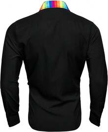 Mens Satin Silk Shirts Long Sleeve Designer Dress Shirt Shiny Untucked Casual Button Down Shirt Party Disco Formalhalloween - 白色和勃根地酒紅色 - 查看 4