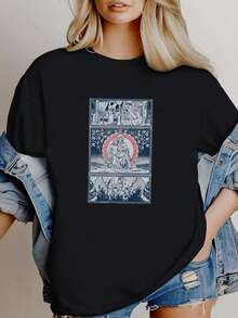 180g pure Cotton Vintage Style Ad Jesum Per Mariam Short-Sleeve Tee Women Top Graphic Tees Soft Slightly Summer Print Round Neck Short Sleeve T-Shirt For Women Casual Versatile Breathable female women Casual Top For Everyday Wear Stylish streetwear fashion - Blanco - Ver 1