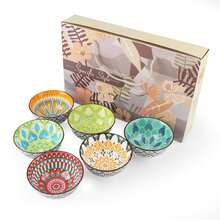 6 Pcs Colorful Ceramic Rice Bowl Set,10 Oz 4.75'' Porcelain Kitchen Dessert Soup Serving Bowls For Snack Salad Ice Cream Pasta Cereal,Microwave And Dishwasher - 彩色 - 查看 9