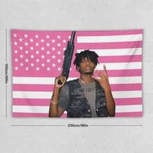 Playboi Rapper Carti American Flag Tapestry. Pink Gift. Easy Hang, Durable. Ideal For Living Room. Bedroom. Man Caves, Dorm Decor. Outdoor Parties. - Pink - View 14