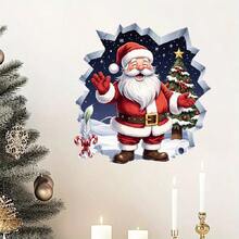ملصق حائط زخرفي لعيد الميلاد قطعة واحدة، ملصق تأثير جدار مكسور 3D لسانتا كلوز، ملصق جداري ذاتي اللصق من البي في سي، مناسب لغرفة المعيشة والنوم والمدخل وديكور حفلة عيد الميلاد