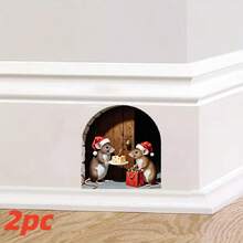 2 حزمة ملصقات جدارية بشكل فأر عائلي لعيد الميلاد ثلاثية الأبعاد، ملصقات منزلية ذاتية اللصق من البي في سي مناسبة لديكور غرفة المعيشة والنوم والمطبخ والمزرعة، هدايا عيد الميلاد المثالية