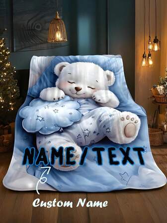 Personalized Polar Bear Fleece Blanket - Soft, Lightweight Throw With Custom Name, Suitable For Sofa, Bed, Camping And Office - Warm Winter Comfort, Cozy Home Accessory | Charming Bedroom Decor | Durable Polyester Bed Blanket, Perfect Gift For Kids