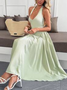 Unadoll Women's Sexy Low-Cut Lace-Up Backless Dress For Spring, Waist-Cinching Design, Zipper Style, Elegant And Charming, Suitable For Beach Vacation, Dates, Outings, Parties, Birthdays, Valentine's Day And Other Occasions - Pastel Green - View 6