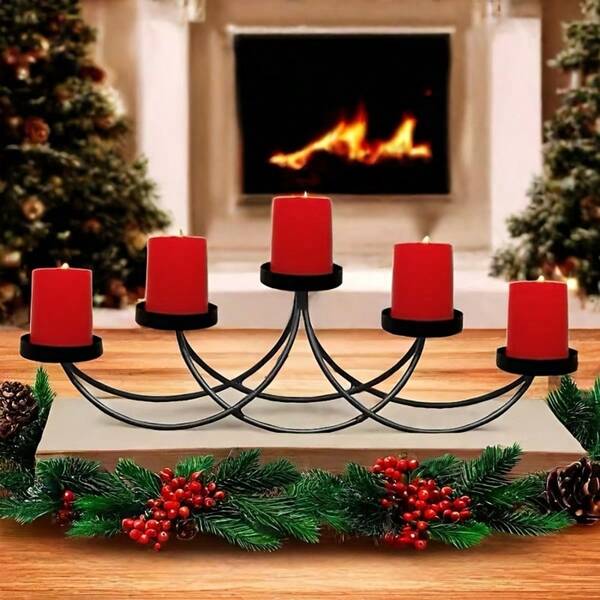 5-Arm Crescent Moon Shaped Iron Candle Holder, Suitable For Christmas, Halloween, Decoration For Dining Room, Living Room, Fireplace, Entryway, Holiday Home Decor, Candles Not Included