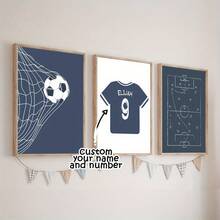 3pcs Set Customized Football Jersey Canvas Print Poster, Personalized Name And Number, Perfect Gift For Sports Fans, Also Suitable For Bedroom, Living Room Or Home Office Decor, Unframed Wall Art, Birthday Gift - Color - View 5