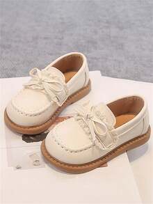 1 Pair Beige Bow Decor Cute & Fashionable Pearl Design Soft Bottom Non-Slip Flat Baby/Toddler Shoes, Suitable For Spring, Summer, Autumn And Winter - Beige - View 4