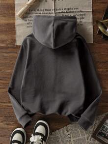 一件少女伦敦印花保暖内衬卫衣，温暖舒适，适合年轻学生秋冬穿着的长袖上衣 - 深灰色 - 查看 5