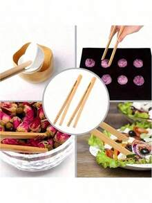 4pcs Bamboo Bread Tongs For Toasting Bread, Pickling, Tea Making, Cooking, Kitchen Clamps, Outdoor Camping Hiking Cooking Utensils Barbecue Tool Accessories - Brown - View 4