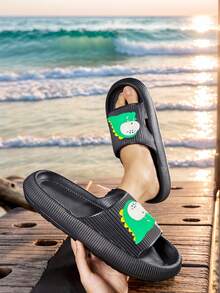男士夏季新款字母条纹拖鞋，EVA材质，防臭抗菌，保护双脚，露趾厚底家居凉鞋，黑色时尚经典百搭热销男女通用四季拖鞋 - 黑色 - 查看 5