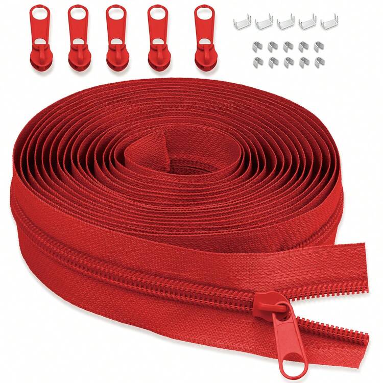 19 Roll / 6Roll Color #5/#3 Nylon Coil Zipper By The Yard 4 Yard Long In Continuous Nylon Coil With Zipper Sliders Zipper Pull And Zippers Stops For Upholstery Sewing - Red Series - View 2