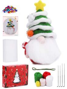 1 Set Christmas Needle Felting Kit, Beginners Wool Felting Kit Adult, Christmas Deer, Christmas Tree,Complete Needles Felting Tools And Supplies With Wool Roving, Felting Needles, Pad, Instruction