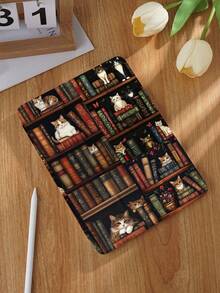 Kingsung 书架猫咪图案平板电脑保护套，兼容 iPad 9.7/10.2/10.5/10.9/12.9/Pro 11（第十代）、Galaxy Tab S6 Lite 10.4 英寸、Kindle Paperwhite 第十二代（2024 年款）、Kindle 第十一代（2022 年款），柔软防震，智能支架/自动唤醒/睡眠功能 - 彩色 - 查看 3