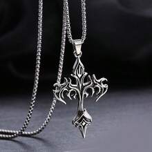 Vintage Flame Cross Pendant Necklace For Men And Women - Gothic Choker Jewelry With Long Chain