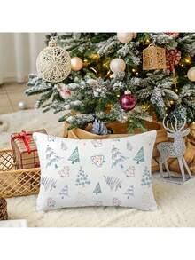 1 pieza Funda de almohada navideña rústica - Impresa con diseño de escena invernal, cierre con cremallera, lavable a máquina, adecuada para sofá, sala de estar, decoración de dormitorio, decoración estacional de sofá, funda de almohada festiva, almohada con cremallera