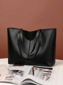 Fashion Women's New Patchwork Multi-Compartment Tote Bag, Ladies Business Handbag, Shoulder Bag, Large Capacity Retro Tote Bag - Black - View 4