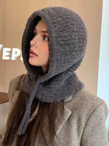 1 pezzo Berretto balaclava da donna in tinta unita, berretto lavorato a mano, alla moda e versatile per uso esterno, adatto per uso quotidiano, autunno/inverno