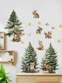 Cartoon Fox, Hedgehog, Pine Tree Wall Decals, Decorative Wall Stickers For Kids Room, Nursery, PVC Removable Wall Arts, Posters, Animals