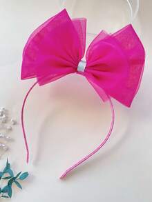 1pc Fuchsia Mesh Bow Headband For Girls, Suitable For Party, Holiday, Daily Decoration