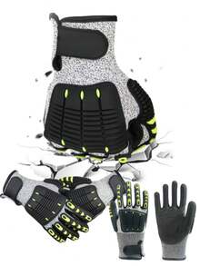 1 双重型工作手套，TPR 抗冲击手套，HPPE 高强度纤维，防切割实用机械手套，减震机械手套，TPR 防切割手套，耐用安全手套，适用于钻井平台、工具操作、机械、汽车、建筑和农业等行业，带硬壳和腕垫的触屏摩托车手套