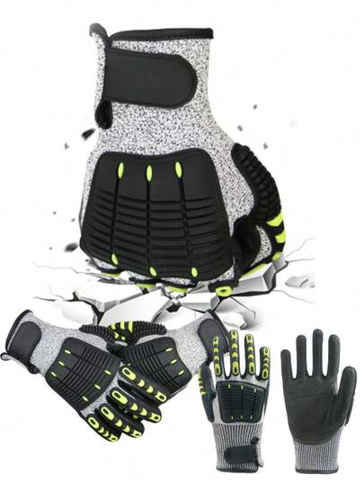 1 双重型工作手套，TPR 抗冲击手套，HPPE 高强度纤维，防切割实用机械手套，减震机械手套，TPR 防切割手套，耐用安全手套，适用于钻井平台、工具操作、机械、汽车、建筑和农业等行业，带硬壳和腕垫的触屏摩托车手套