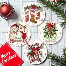 4 Stücke/8 Stücke Weihnachts-Themen Untersetzer, Weihnachtsmuster saugfähige Getränkeuntersetzer für Kaffee, Küche, Tisch, Raum, Bar Dekoration, Weihnachtsgeschenk - Verschiedenfarbig - Übersicht 3