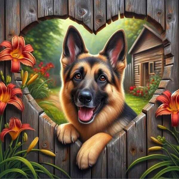 1 pieza Kit de pintura de diamantes 5D, Diamantes acrílicos redondos, Sin marco, Diseño de perro con corazón, Múltiples tamaños disponibles, Regalo artesanal único