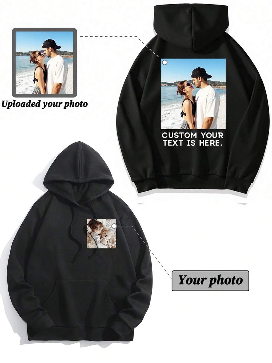 Customized Men's Hooded Sweatshirt, Personalize With Your Photo/Group Photo/Couple/Couples/Family/Friends/Pet/Landscape, Upload Your Text Quotes/Blessings