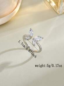 1 Peça Anel Aberto com Design de Borboleta Incrustado de Zircônia Cúbica em Cobre, Design Delicado e Vívido, Pertence ao Estilo de Joias Fresco e da Moda, Adequado para Embelezamento do Visual Diário