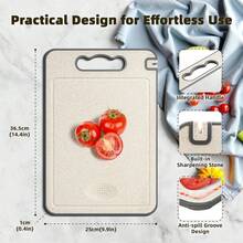 4 In 1 Stainless Steel Double Sided Cutting Board For Kitchen,Chopping Boards For Raw Meat 15x10'',Juice Groove, With Knife Sharpener And Garlic Grinde - 淺褐色的 - 查看 2